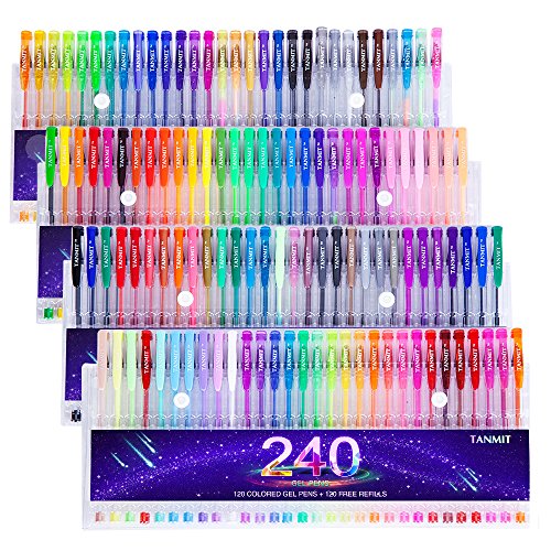 Tanmit 240 Gel Pens Set for Adult Coloring Books, Doodling, Drawing