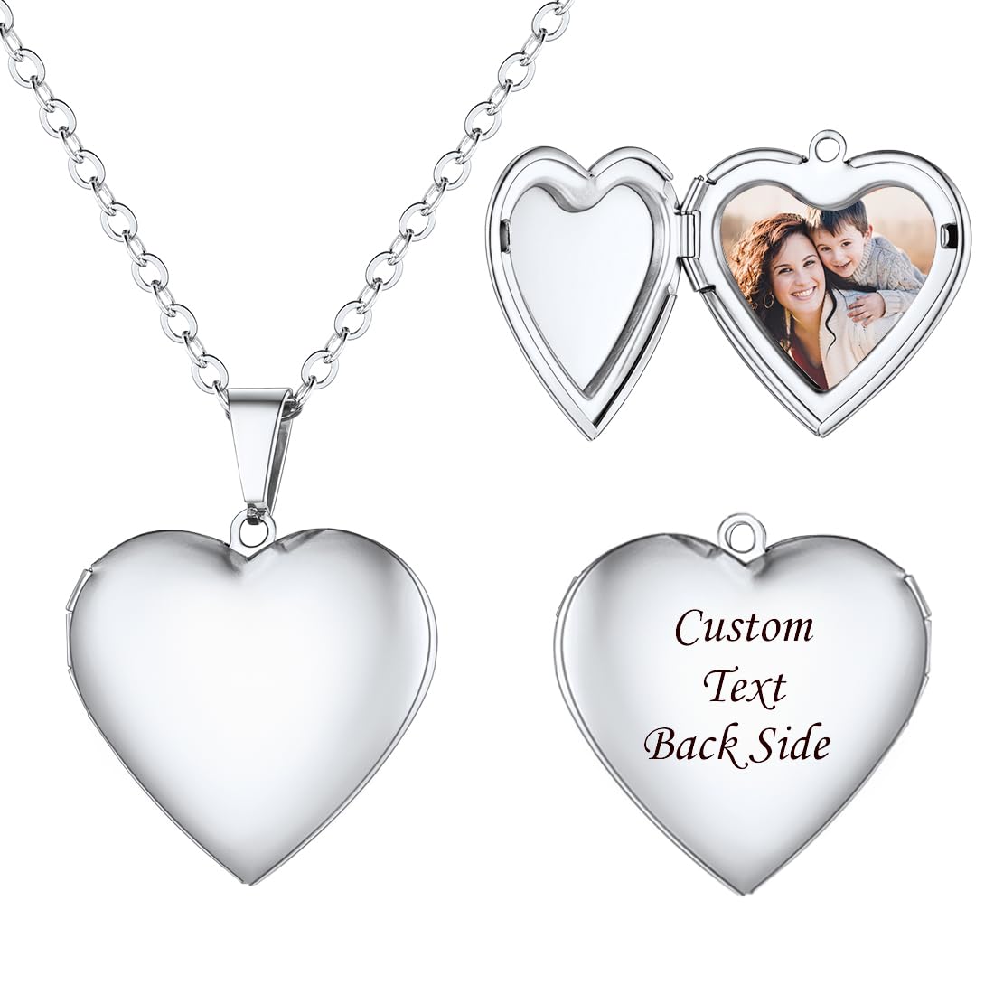U7 Heart Picture Necklace Personalised Locket Jewellery Silver Pendant