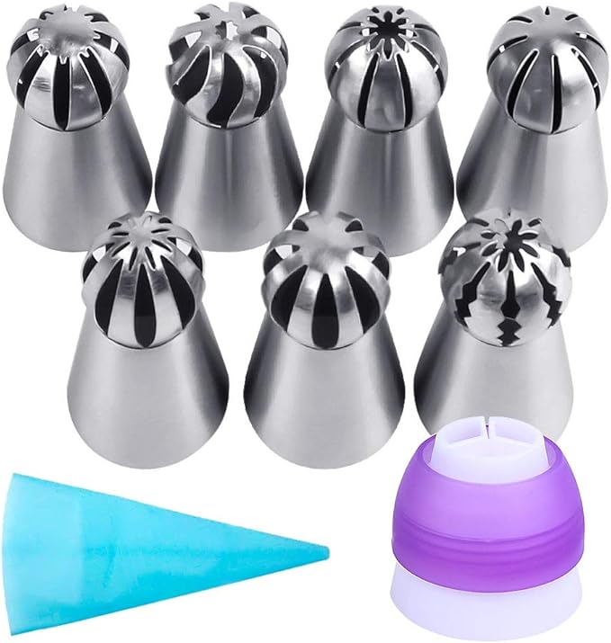 Russian Piping Tips Set, Russian Ball Tips with Reusable Pastry Bag, Cake