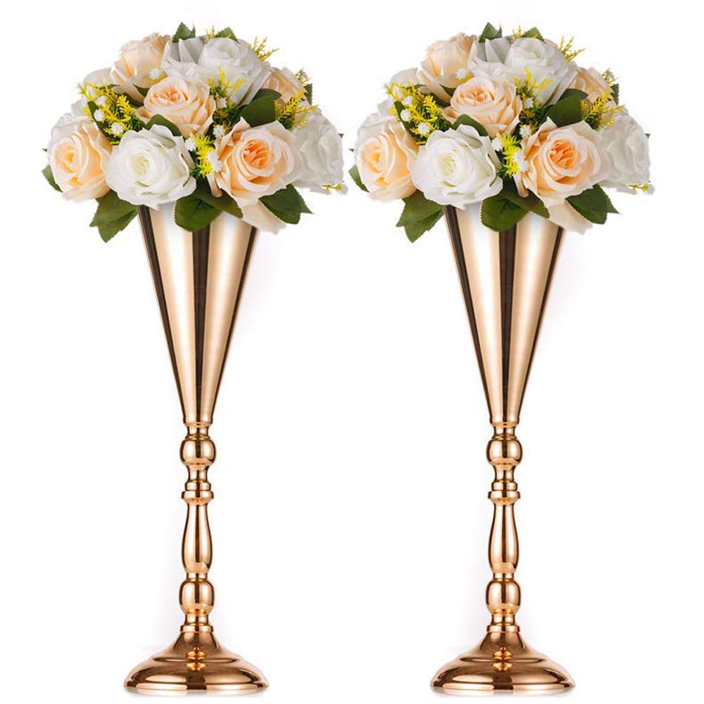 NUPTIO Gold Vase for Wedding Centrepieces: 2 Pcs 42cm Tall Flower Trumpet Vases Metal Tables Centerpiece for Weddings Birthday Party Anniversary Decorations