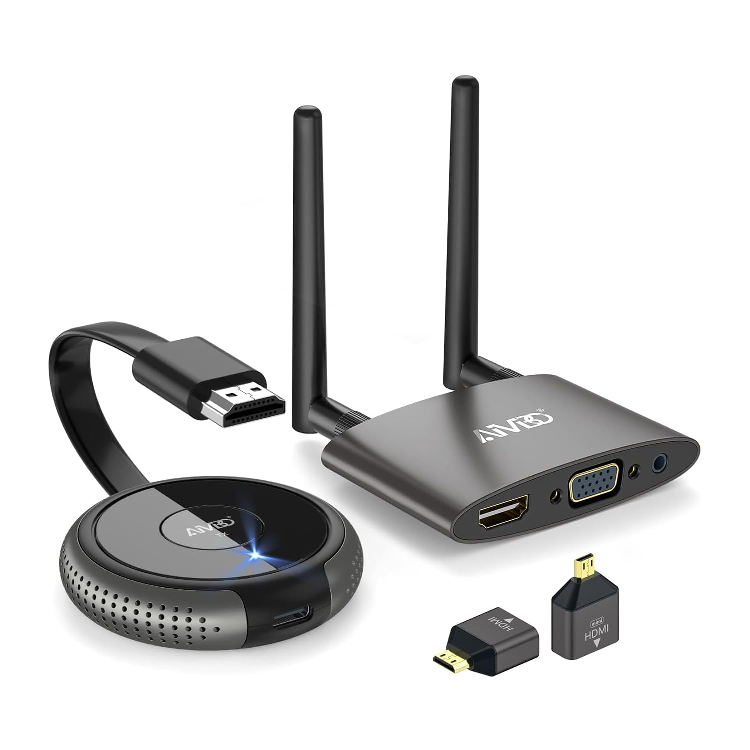 Wireless HDMI Transmitter and Receiver 4K,AIMIBO Dual Screens HDMI & VGA Live Casting 5G Video/Audio for Laptop, Cable Box, Camera, Blu-ray, Phone, Netfix to Monitor, Projector, HDTV 165FT/50M (Black)