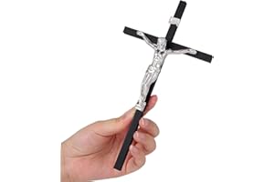 VINETEN Crucifix Wall Cross | Black Metal Slender Catholic Crosses | Crucifix Wall Décor for Your Home - 8 Inch
