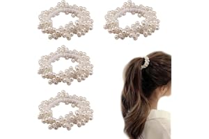 HLYFEKOL QULSE Pearl Hair Ties White Weave Hair Scrunchies Stretch Hair Rope Accessories for Women and Girls(white)