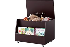 HOUSUIT Wooden Storage Cabinet, White Storage Bench on Wheels for, Storage Organizer Bench with Safety Hinges Lid for Living Room, Entryway