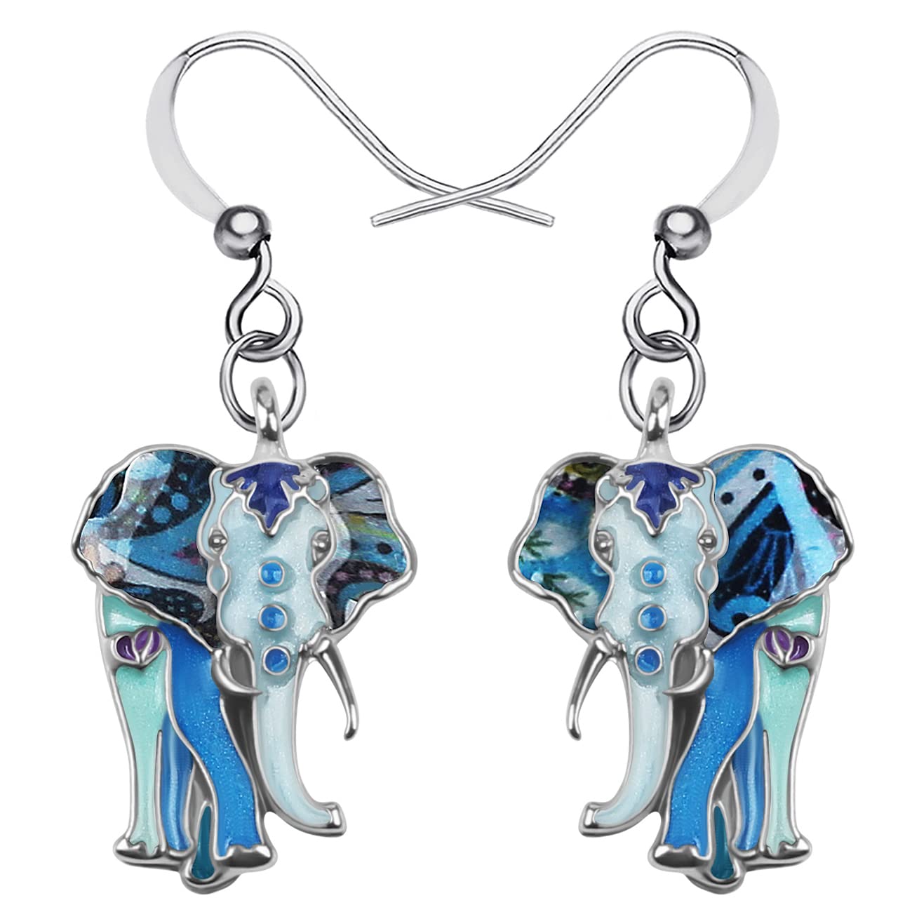 NEWEI Cute Elephant Earrings Stud French Clip Jungle Animals Jewelry for Women Girls Elephant Gift Charms (Navy)