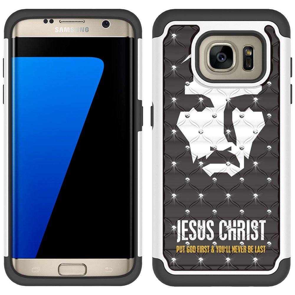 Galaxy S7 Edge Case, MagicSky [Shock Absorption] Studded Rhinestone Bling Hybrid Dual Layer Armor Defender Protective Case Cover for Samsung Galaxy S7 Edge(Jesus)