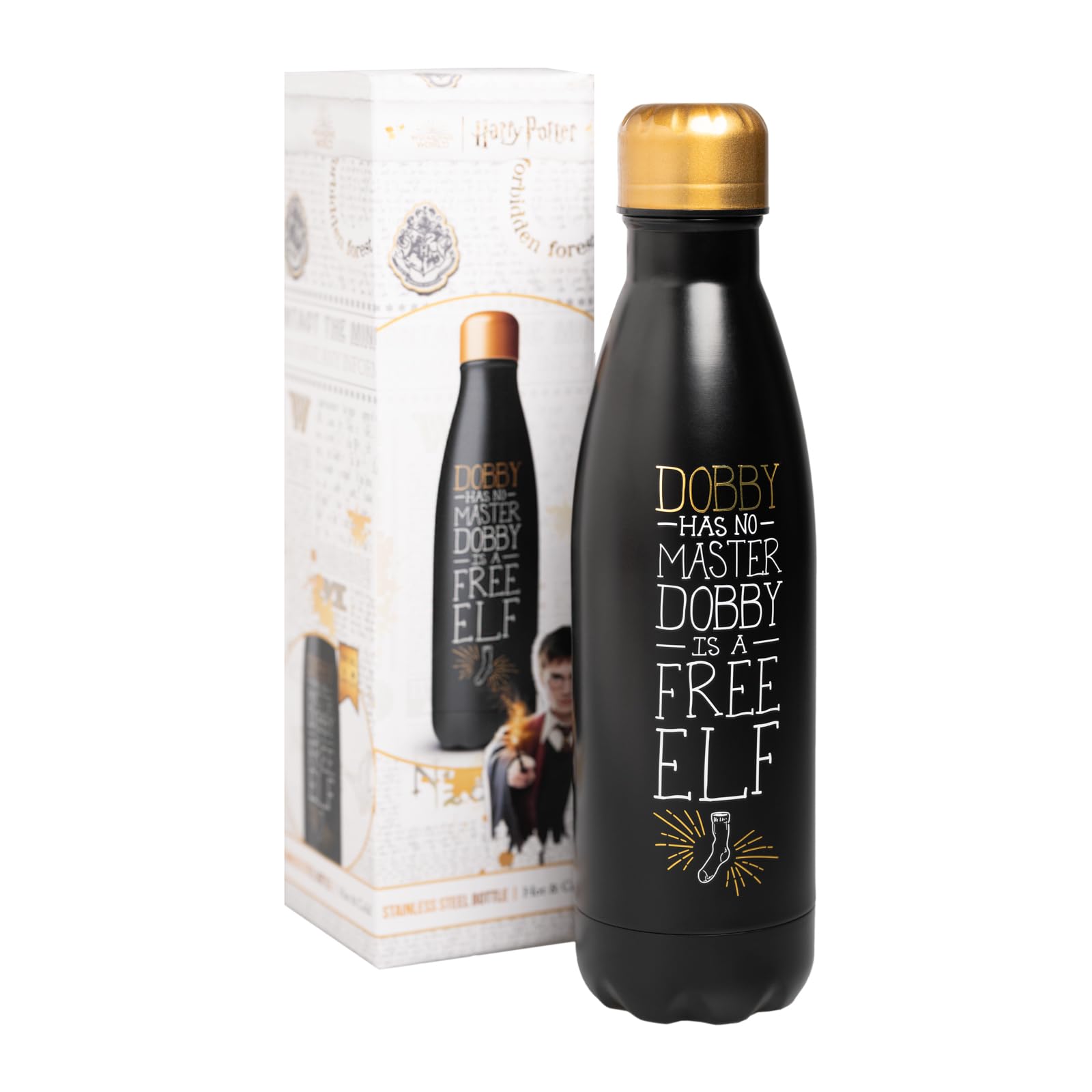 Grupo Erik Metal Water Bottle 500ml / 17oz - Dobby Harry Potter Merch | Hot and Cold Water Bottle Stainless Steel, Cute Travel Bottles Gym | Harry Potter Gifts Under 20 Pounds