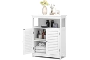 GLACER Bathroom Floor Cabinet, Wooden Storage Cabinet with Double Shutter Doors & 3-Position Adjustable Shelf, Side Storage Organizer, 23.5 x 12 x 31.5 inches (White)