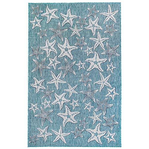 Liora Manne Indoor/Outdoor Rug, 4'10" x 7'6", Starfish Aqua
