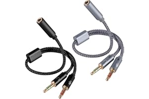 2pcs 2-in-1 Headphone & Microphone Splitter Cable, 3.5mm/0.14in Female to Dual 3.5mm/0.14in Male Audio Adapter Black & Gray Y