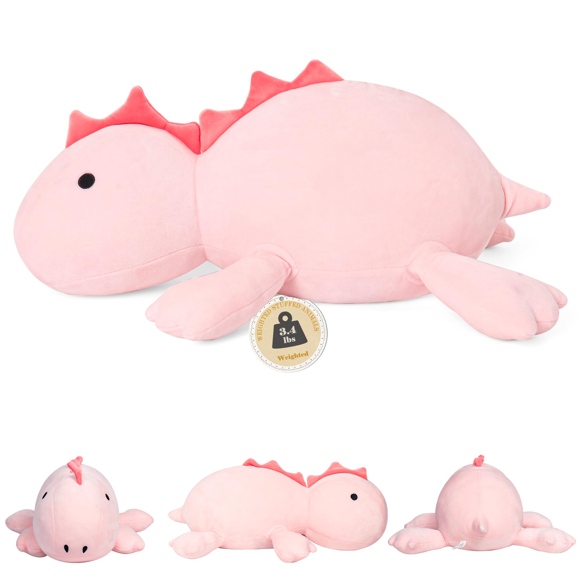 Photo 1 of 22" 3.5 lbs Weighted Dino Stuffed Toys, Cute Animals Plushie Dolls Pillow Gifts for Kids Adults (Pink)
