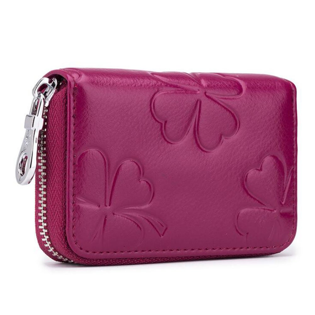 AprinCtempsD RFID Blocking Women's Credit Card Holder Genuine Leather Ladies Small Card Wallet with Zipper Mini Card Purse Floral Coin Purse (Purple)