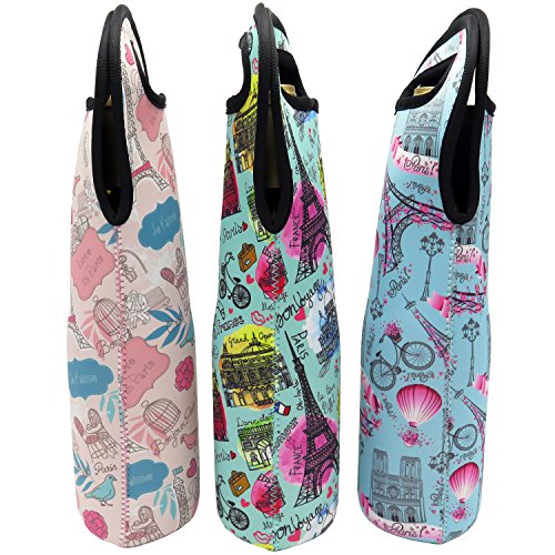 Wine Tote Carrier Bag / Purse For Champagne, Chardonnay, Water Bottles (Paris Designs)