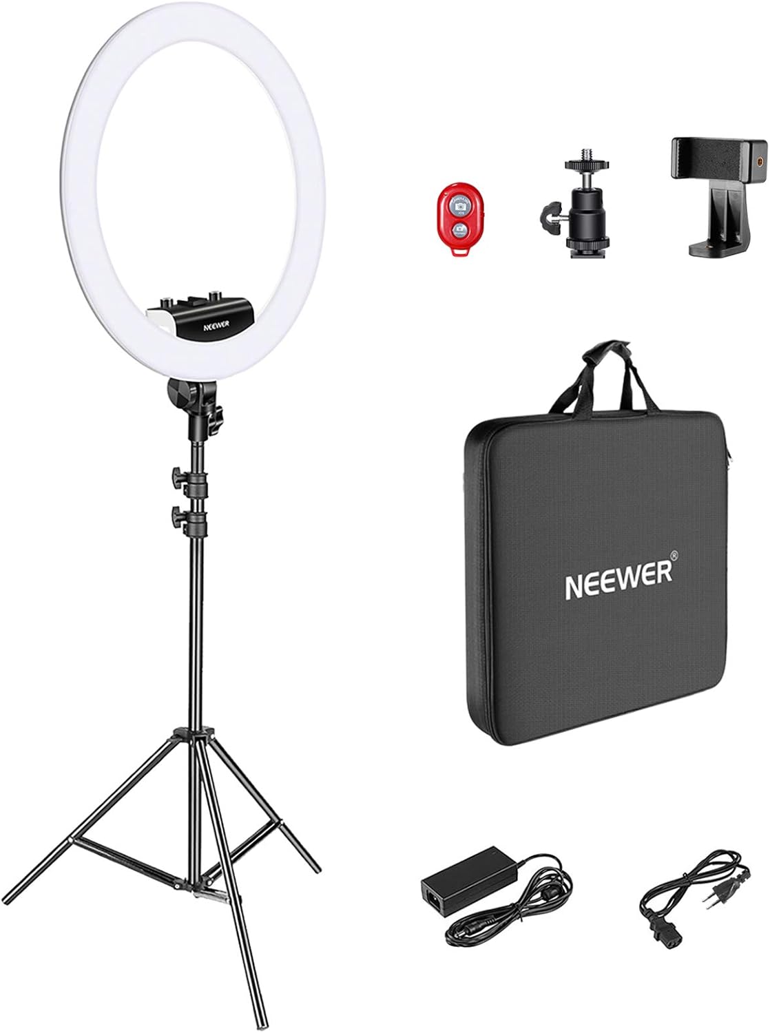 Amazon Com Neewer Ring Light Kit Upgraded Version 1 8cm Ultra Slim 18 Inches 30 5600k Dimmable Led Ring Light With Light Stand Rotatable Phone Holder Hot Shoe Adapter For Portrait Makeup Video Shooting