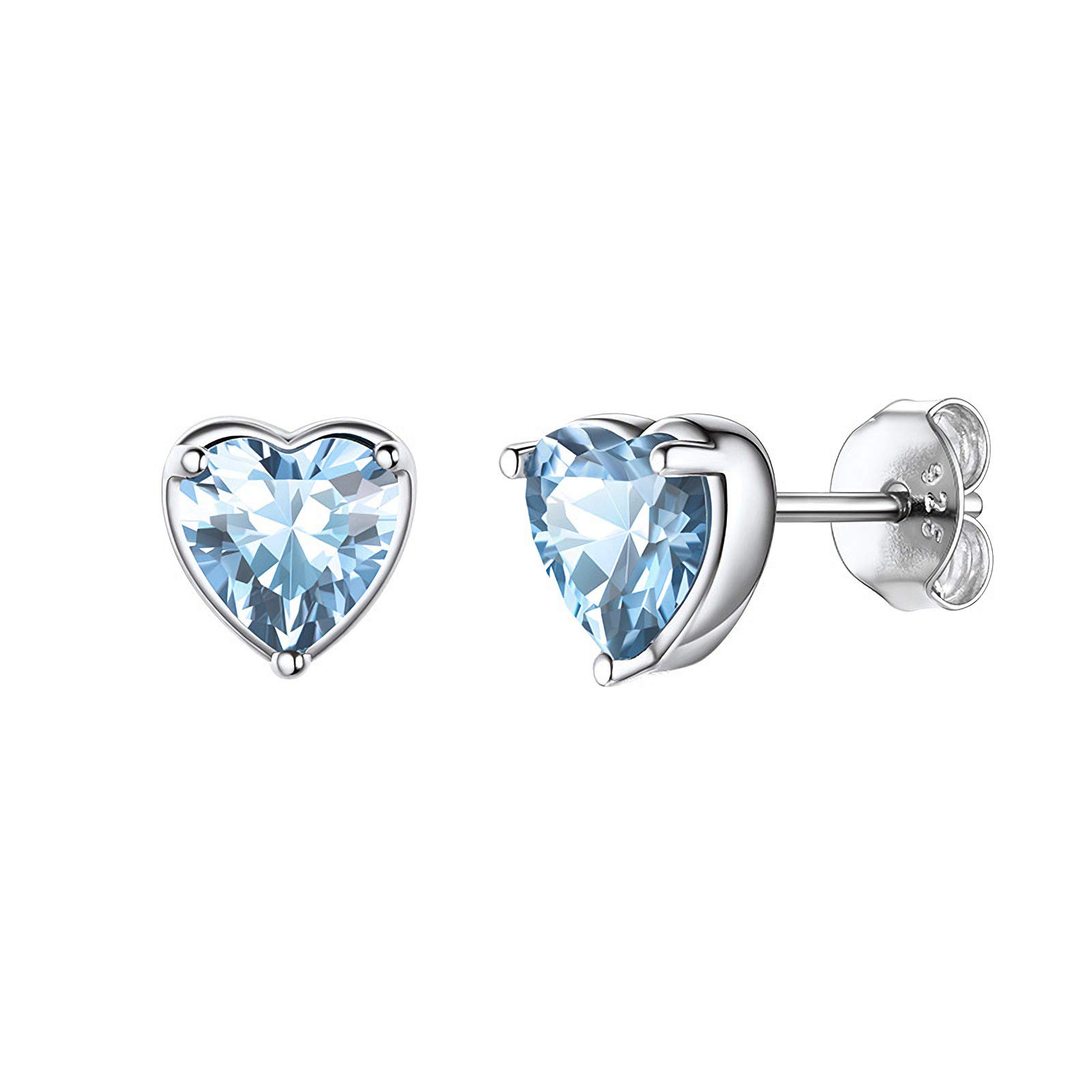925 Sterling Silver Stud Earrings for Women, March Birthstone Heart Stud Earrings for Girls, 7mm Small Sleeper Cartilage Tragus Studs for Wife Girlfriend