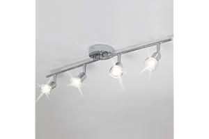 Qcyuui Modern 4-Light Track Lighting Kit, Flush Mount Wall/Ceiling Spot Lights Fixture, LED Track Light with Chrome Flexibly 
