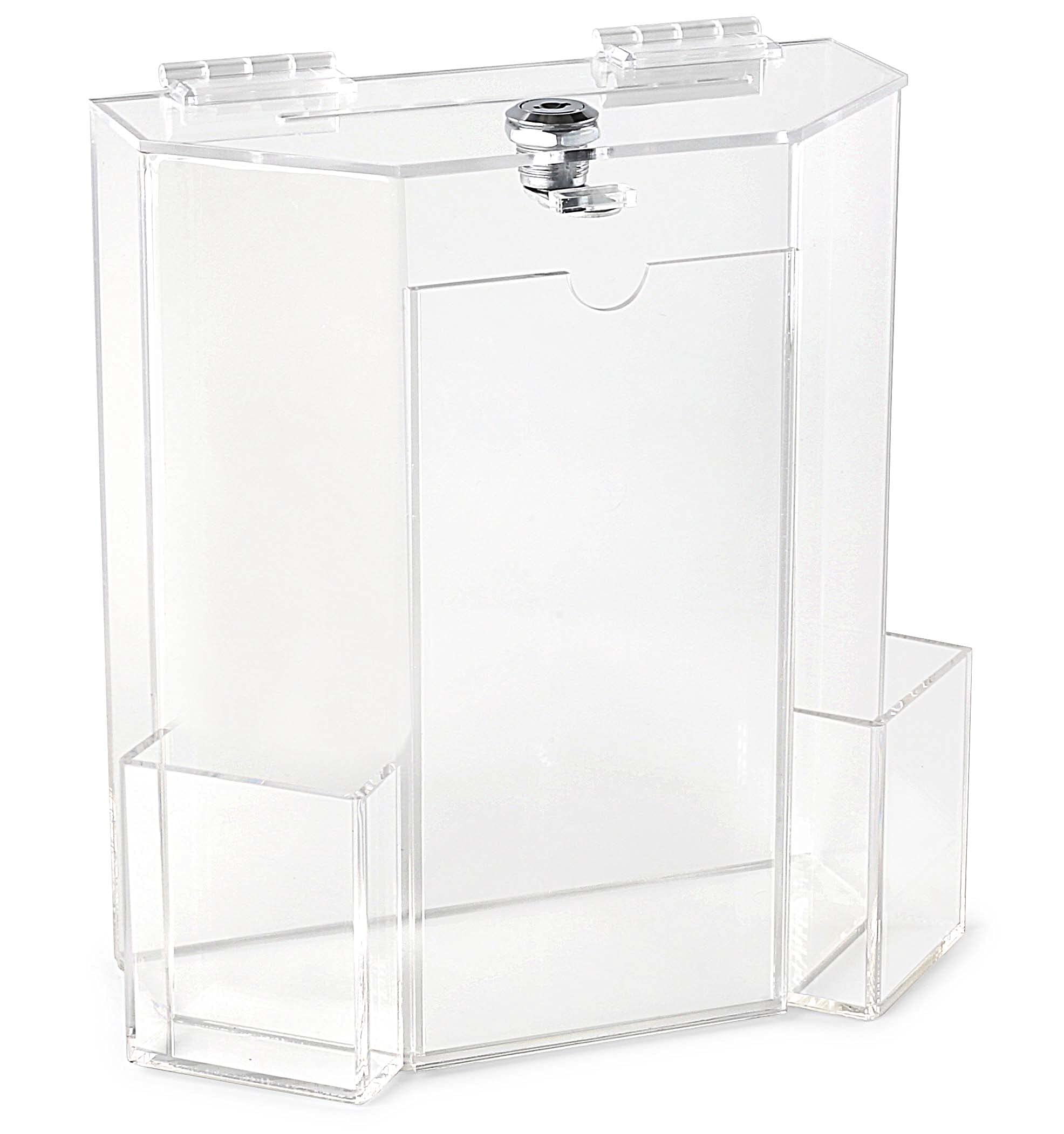 Charity Donation Acrylic Ballot Box w/ 8” x 4” Frame, Lock & 2 Pockets, Wall mounting or Tabletop