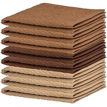 DecorRack 8 Pack Kitchen Dish Towels, 100% Cotton Wash Cloth, Luxurious Soft, 12x12 inch Ultra Absorbent, Machine Washable Washcloths, Coffee (8 Pack)