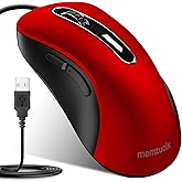 memzuoix Wired Mouse, USB Computer Mouse 1400 DPI Mobile Optical Mouse Ergonomic Design Computer Mice with 5FT Cord for Laptop, PC, Desktop, MacBook, 5 Buttons (Pomegranate Red)