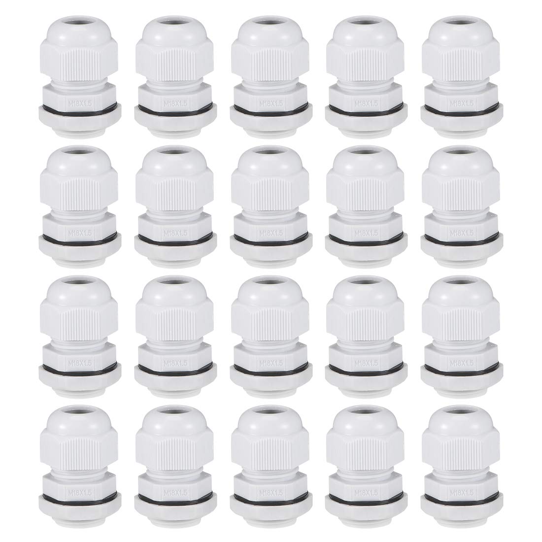 sourcing map M18x1.5 Cable Gland 5mm-10mm Wire Hole Waterproof Nylon Joint Adjustable Locknut with Washer White 20pcs