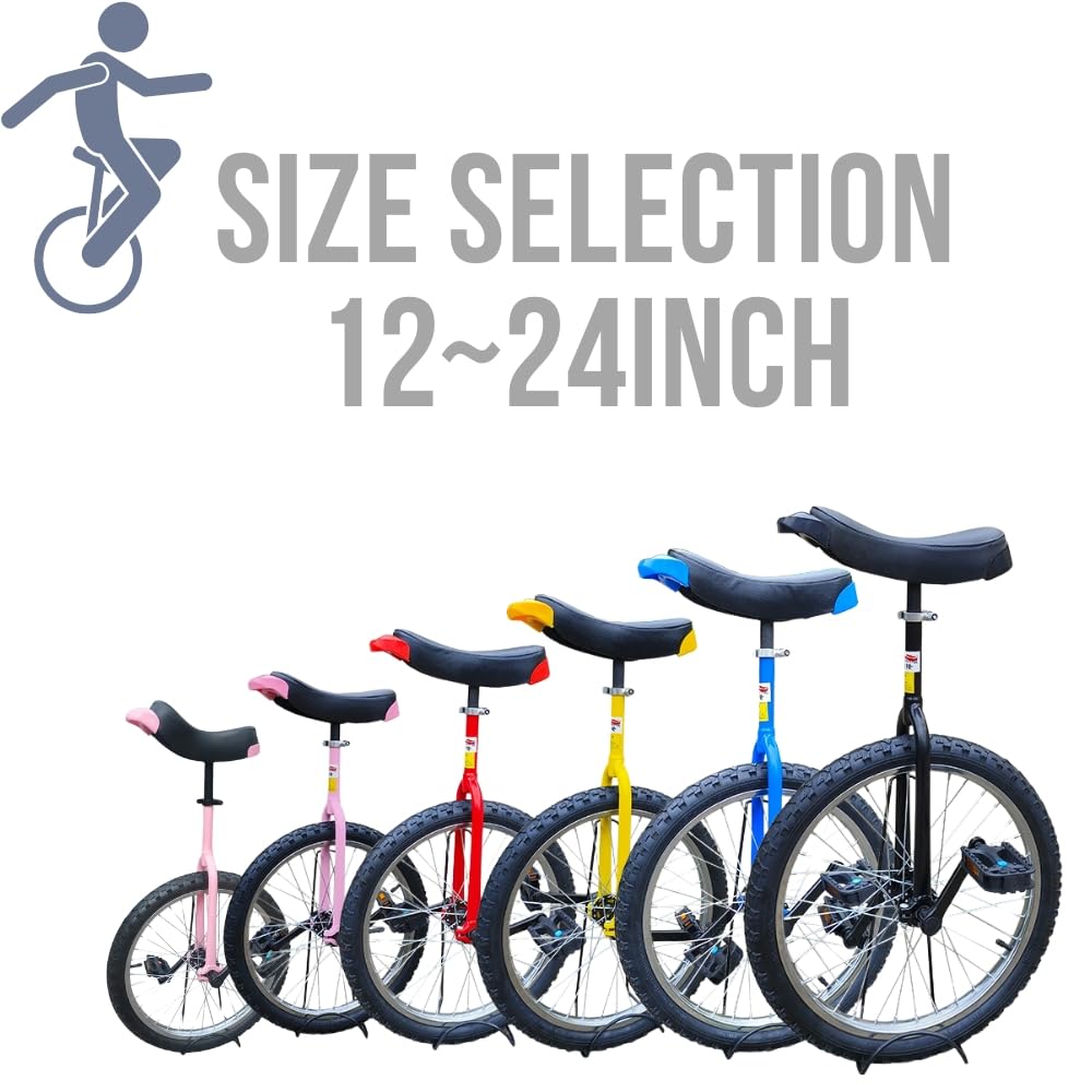 ZSYALY Unicycle for Adults Alloy Rim Adjustable Seat with Unicycle Stand and Pump for Fun Fitness Exercises Balance Training Circus Performances (Black, 24