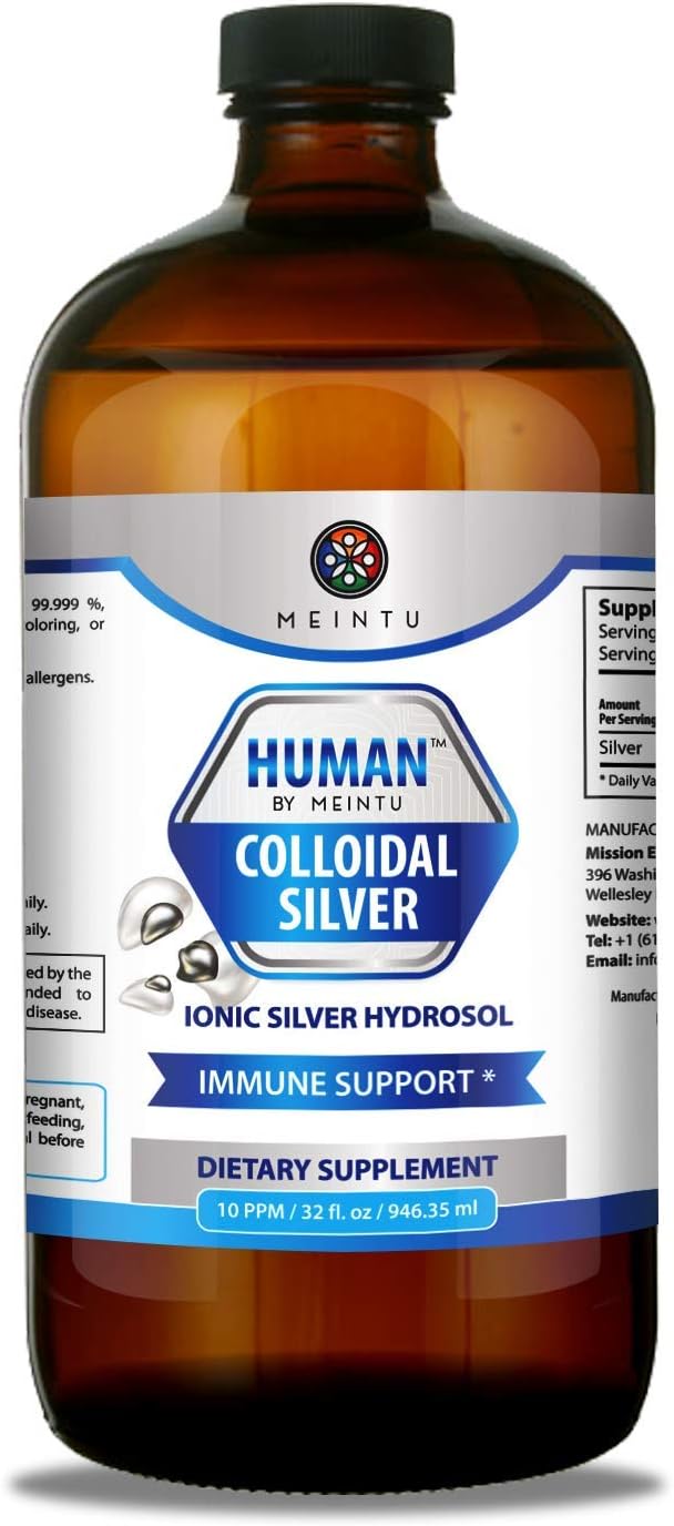 Human™ by MEINTU Ultra-Pure Colloidal Silver for Natural Immune Support* - 32oz – Family Size Premium Ionic Silver Hydrosol Supplement, Safe for Adults, Children, and Pets