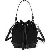AFKOMST Faux Suede Bucket Bags and Drawstring Crossbody Purse for Women Medium Tote Handbags with 2 Shouder Straps | Fit Pad mini, Long Wallet, Removable Long Strap
