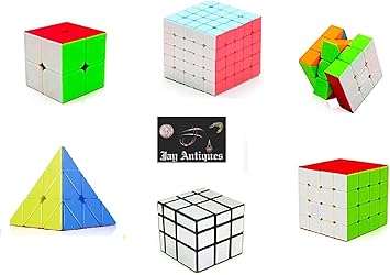 JAY ANTIQUES High Speed Magic Cube, 2x2, 3x3, 4x4,5x5, Pyramid,Silver Pack of 6 Multicolour