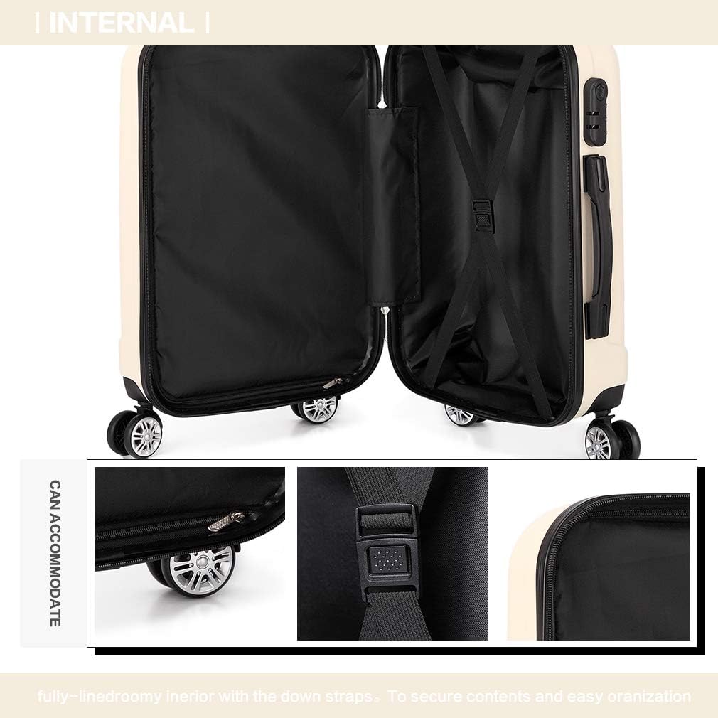 Kono Medium 24” Suitcase Light Weight ABS Hard Shell Travel Trolley Case 4 Spinner Wheels Classical Luggage (24", Beige) - Image 5