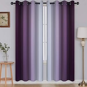 Ombre Room Darkening Curtains for Living Room, Light Blocking Gradient Purple to Gray White Thick Thermal Insulated Grommet Window Curtains /Drapes for Bedroom, 2 Panels, 52x72 inches Length