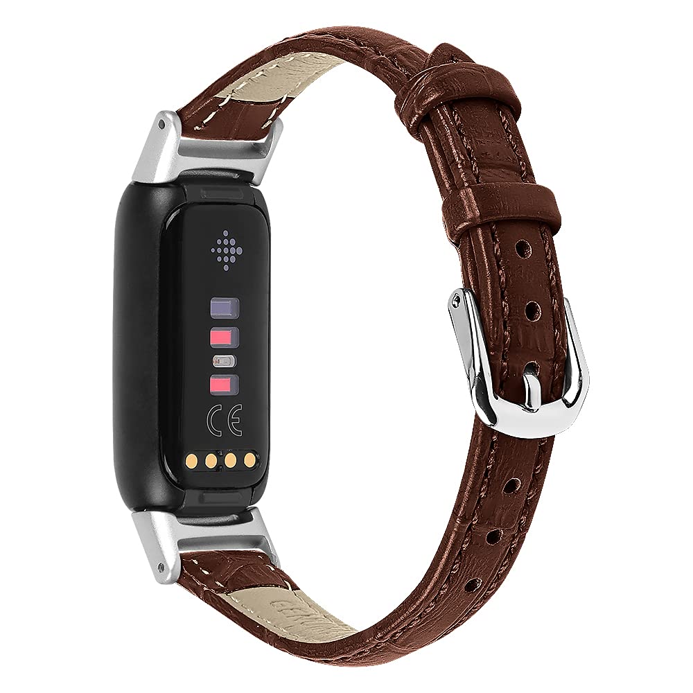 AISPORTS Leather Strap Compatible with Fitbit Luxe Strap for Women Men, Soft Breathable Leather Sport Wristband Metal Buckle Bracelet Replacement Band for Fitbit Luxe Fitness and Wellness Tracker