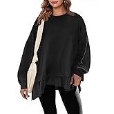 Tankaneo Womens Oversized Tops Peplum Puff Long Sleeve Shirts Trendy Casual Loose Fit Crew Neck Tunic Shirts