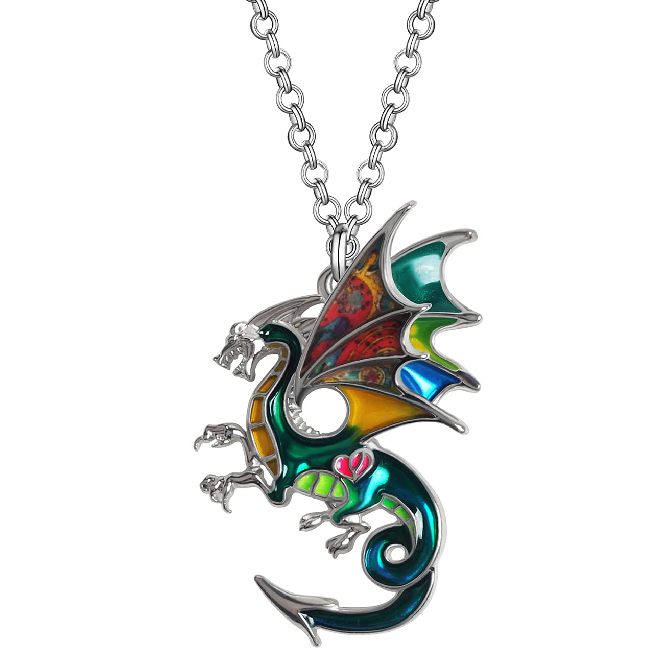 WEVENI Alloy Fantasy Dragon Necklace Dinosaur Pendant for Women Girls Enamel Charm Fashion Jewelry Novelty Gift (Greenness)