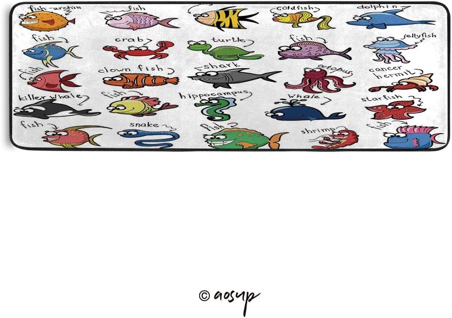 Homenon Kitchen Rugs Non-Slip Soft Doormats Aquarium Cartoon Octopus Dolphin Shark Whale Clown Fish Jellyfish Crab Marine 24-Inch by 72-Inch Kitchen & Bathroom Rug