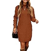 Saodimallsu Womens Cable Knit Mini Sweater Dress Turtleneck Fall Casual Chunky Long Sleeve Slimming Short Dresses
