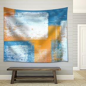 Teal and Orange Abstract Art Painting - Fabric Wall Tapestry Home Decor - 51x60 inches
