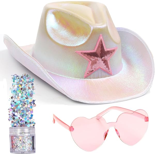 Haysandy 18 Pcs Holographic Space Cowgirl Hat with Face  display picture 2