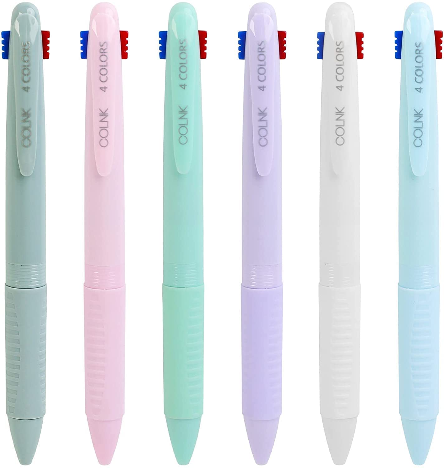 COLNK 4 Colours Retractable Ballpoint Pens 0.5,4 in 1 Multicolor Pens Fine Point,Every-Day Writing Pens with Extra Comfort Grip,Pack of 6