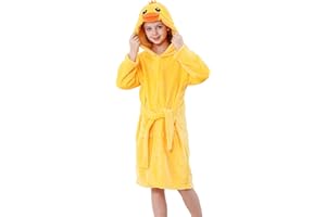 MICHLEY Unisex Boys Girls Hooded Bathrobe Soft Fuzzy Toddler Cartoon Robe Animal Plush Sleepwear for Kids 3-13 Years