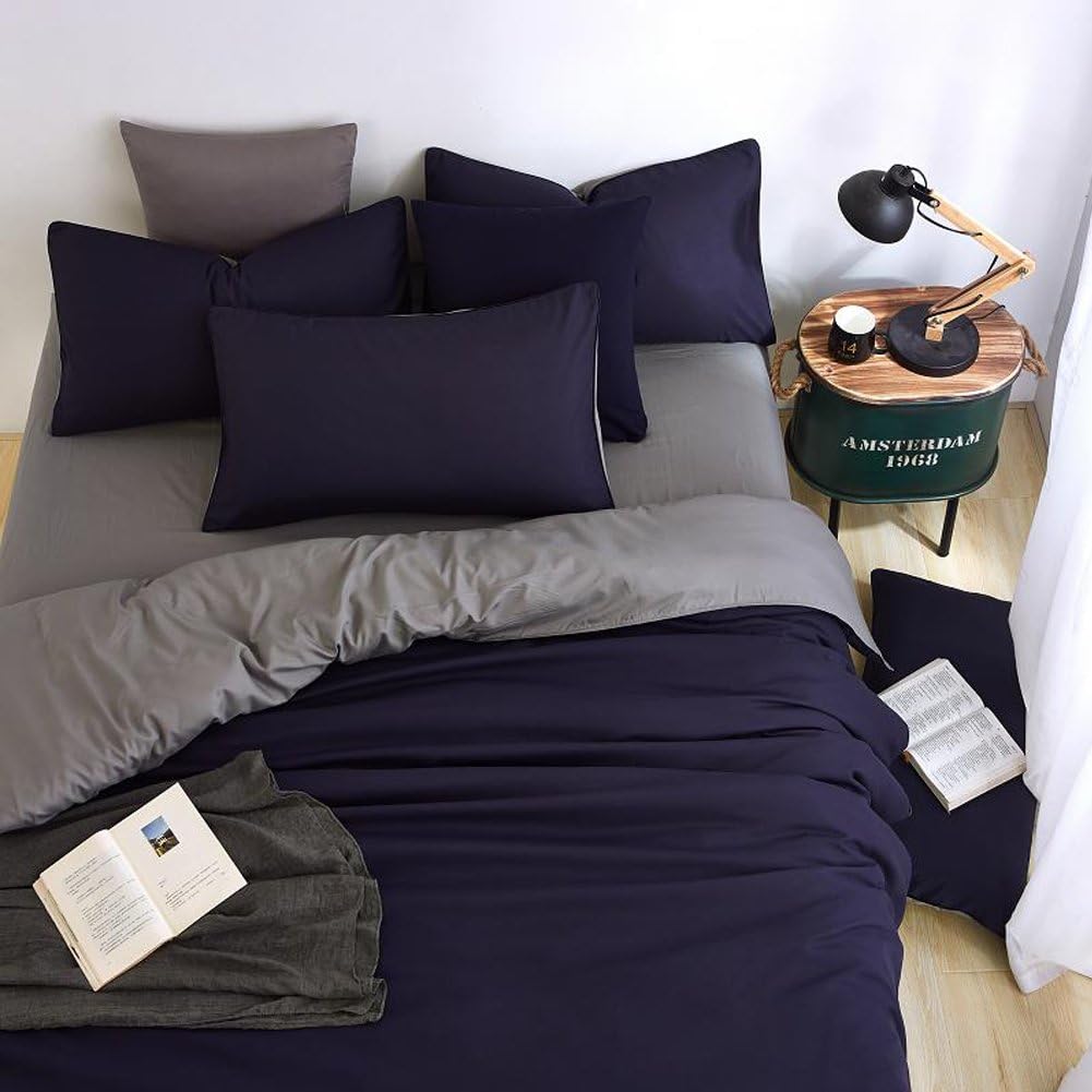 Earthbay Duvet Cover & 2 Pillowcase Bed Set Simple Style Navy Blue 200 X 200CM (Double)