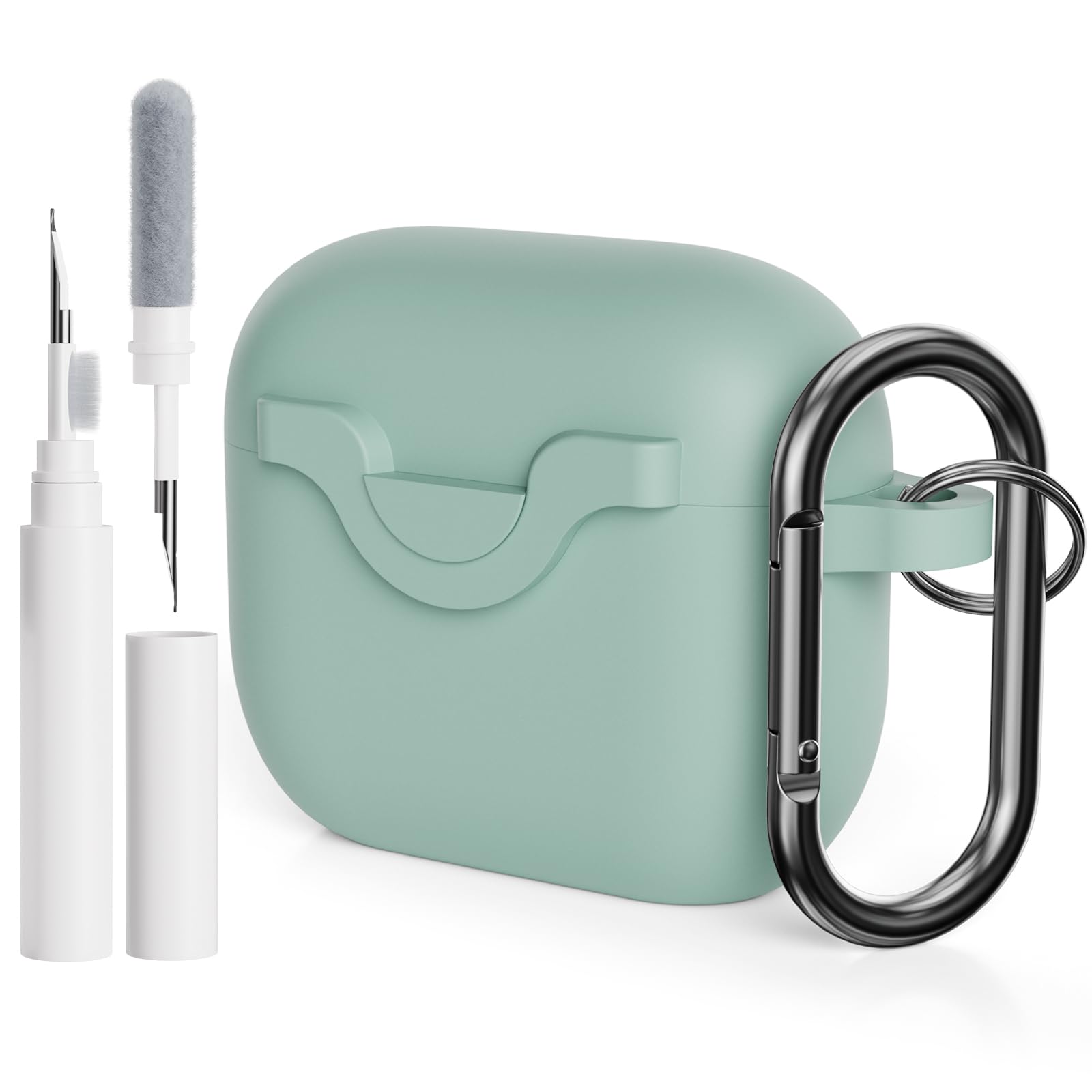 AOTUAO Compatible with AirPods 3 2021 Case Cover with Cleaner Kit, Shock-Resistant Protective Silicone Case Cover for AirPods 3rd Generation With Snap Switch and Carabiner, Cloud Grey