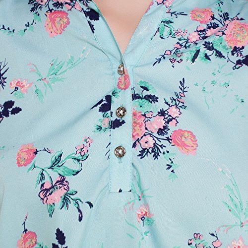 mallory winston light blue floral & black checkerd women's balloon top