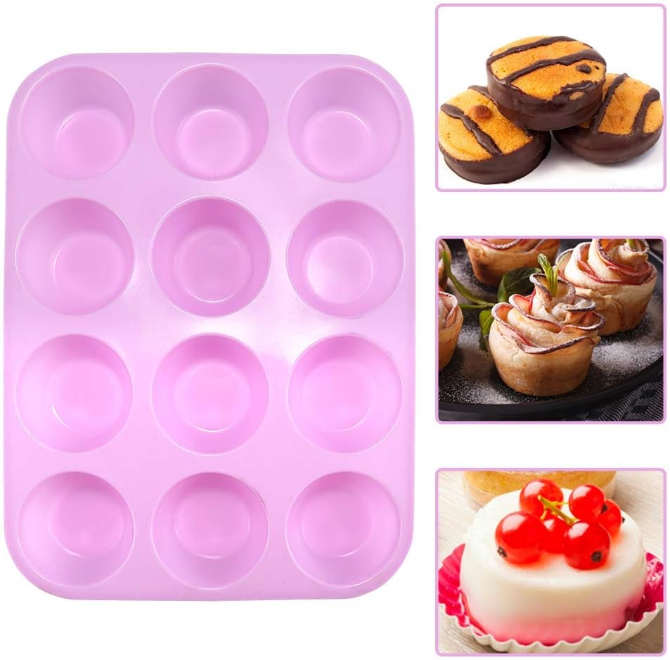 DIFENLUN Silicone Muffin Pan, 2 Pack Regular 12 Cups Muffin Tin Cupcake Pans for Muffins and Cupcakes, Nonstick BPA Free Food Grade Silicone Baking Mold