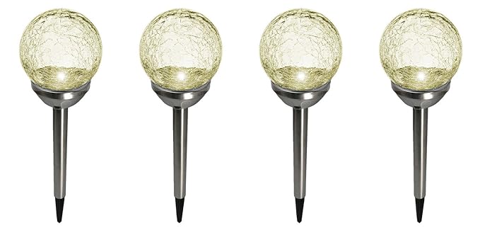 Fachhandel Plus 4er Set Kristallglas Premium Solarlampe Leuchte LED Edelstahl Gartenkugel