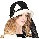 F FADVES Women's Wool Cloche Hat Wide Brim Winter Bowler Fedora with Bow for Church Wedding Formal Outfits