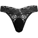 Men's Lace Frilly Sissy Thong Panties Sheer Mesh Bikini Briefs T-back G-string Underwear