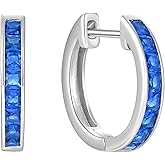 JIWOY Hoop Earrings 925 Sterling Silver Round Huggie Earring Birthstone Jewelry for Women