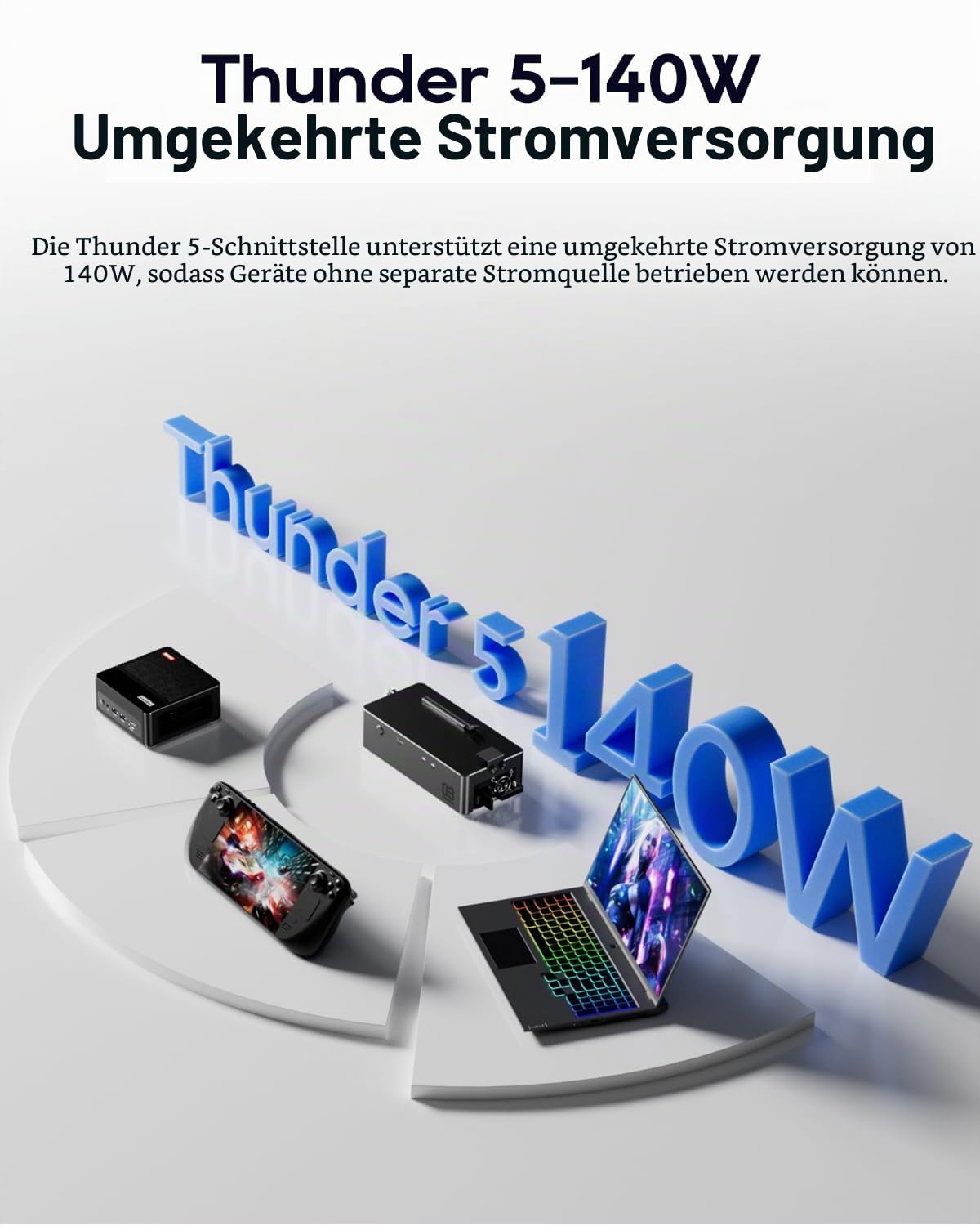 AOOSTAR AG03 eGPU Dockstation mit OCuLink & Dual Thunderbolt 5 (80Gbps), Externe GPU Grafikkarten Dockingstation PCIe 4.0 x4, 140W PD, DP 2.1 Videoausgang, Eingebautes 800W Netzteil, für GPUs bis 500W 4