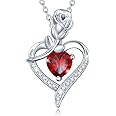 AGVANA Valentines Day Gifts Rosy Reverie Birthstone Necklace for Women Sterling Silver Genuine or Created Gemstone Rose Flower Heart Pendant Necklace Anniversary Birthday Gifts for Women Mom Wife Her