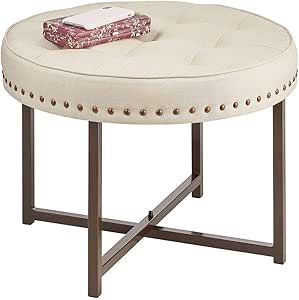 mDesign Escabel tapizado – Reposapiés redondo de metal y poliéster con